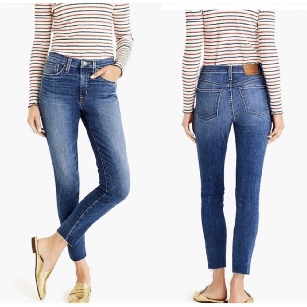 J.Crew‎ 9" Toothpick Mid Rise Button Fly Jeans Medium Wash Raw Hem Size 26